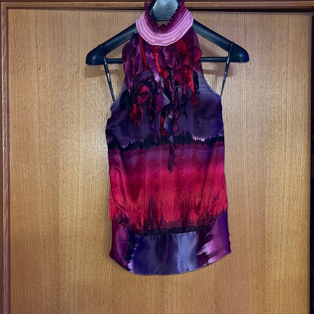 Silk tied dye choker neck tank top